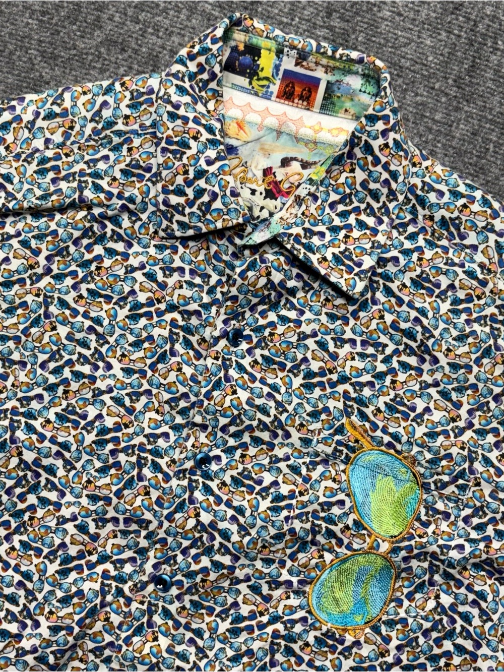 Robert Graham S/S Shirt Mens Small Classic Fit Sunglasses AOP 100% Cotton